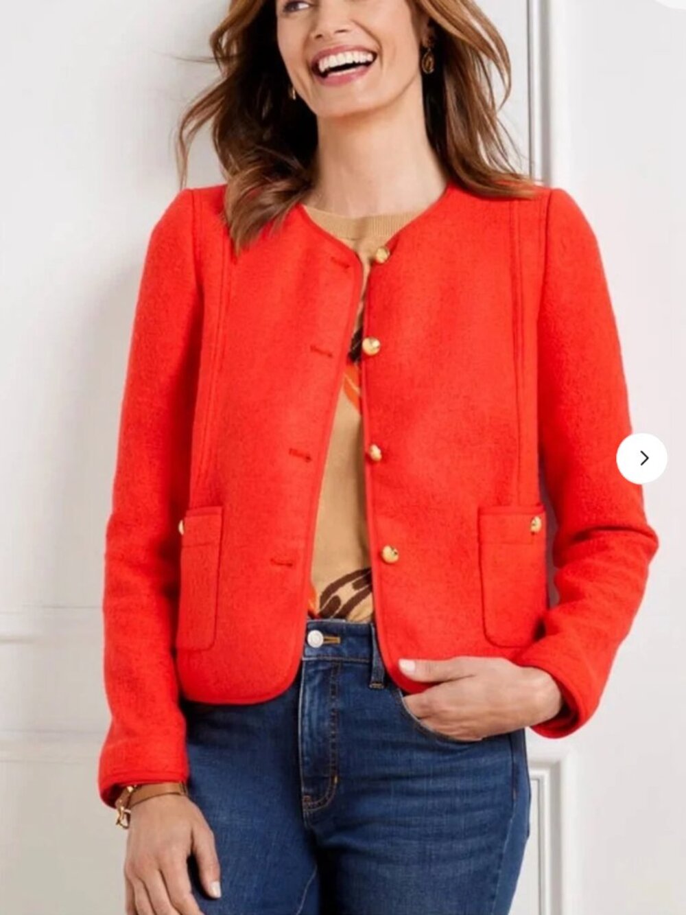 Talbots Berkshire Wool Blend Crop Jacket Blazer Dark Clementine Gold Buttons 8